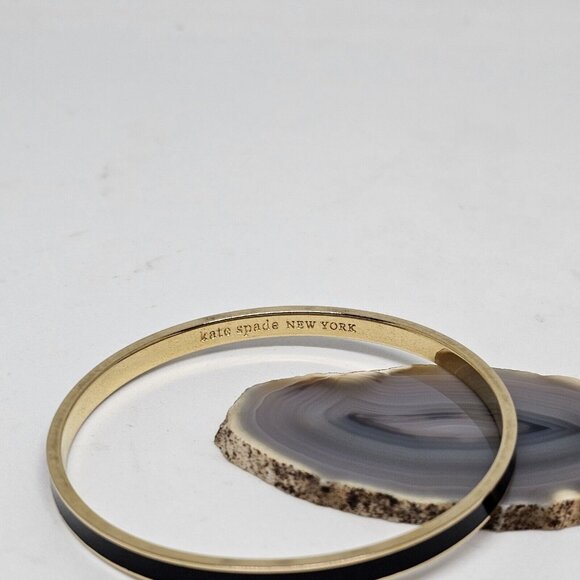 Kate Spade Black Enamel 'Draw the Line' Bangle Bracelet Gold Tone - Picture 8 of 16